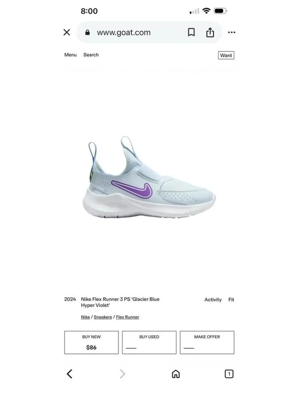 Nike Flex Runner 3 Glacier Blue Hyper Violet Kid Preschool Running FN1294